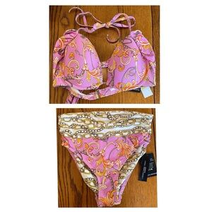 ☀️ NEW! Boston Proper - Sz M - Carmen Marc Valvo Pink Swim Suit Two Piece Bikini